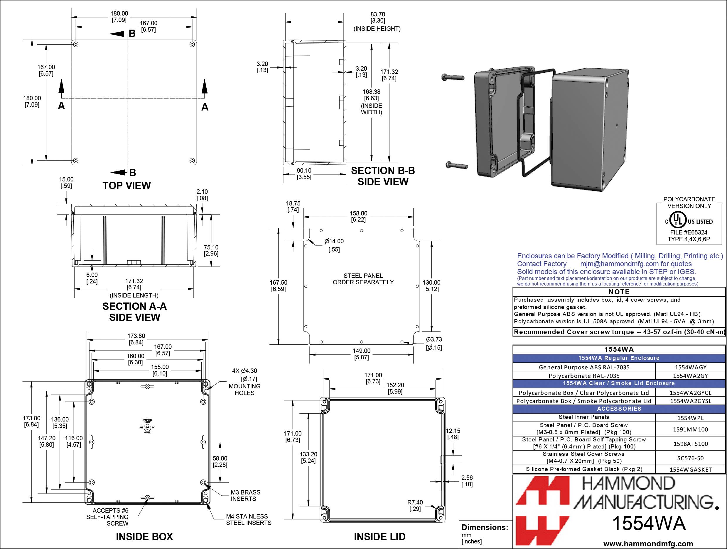 Hammond Electronics 1554 PC SL 1554WA2GYSL Universal-Gehäuse Polycarbonat Grau 1St.