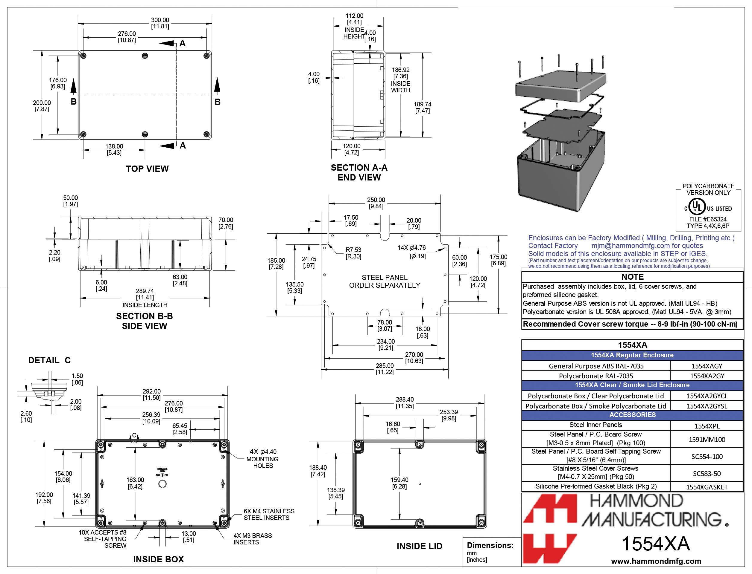 Hammond Electronics 1554 PC SL 1554XA2GYSL Universal-Gehäuse Polycarbonat Grau 1St.