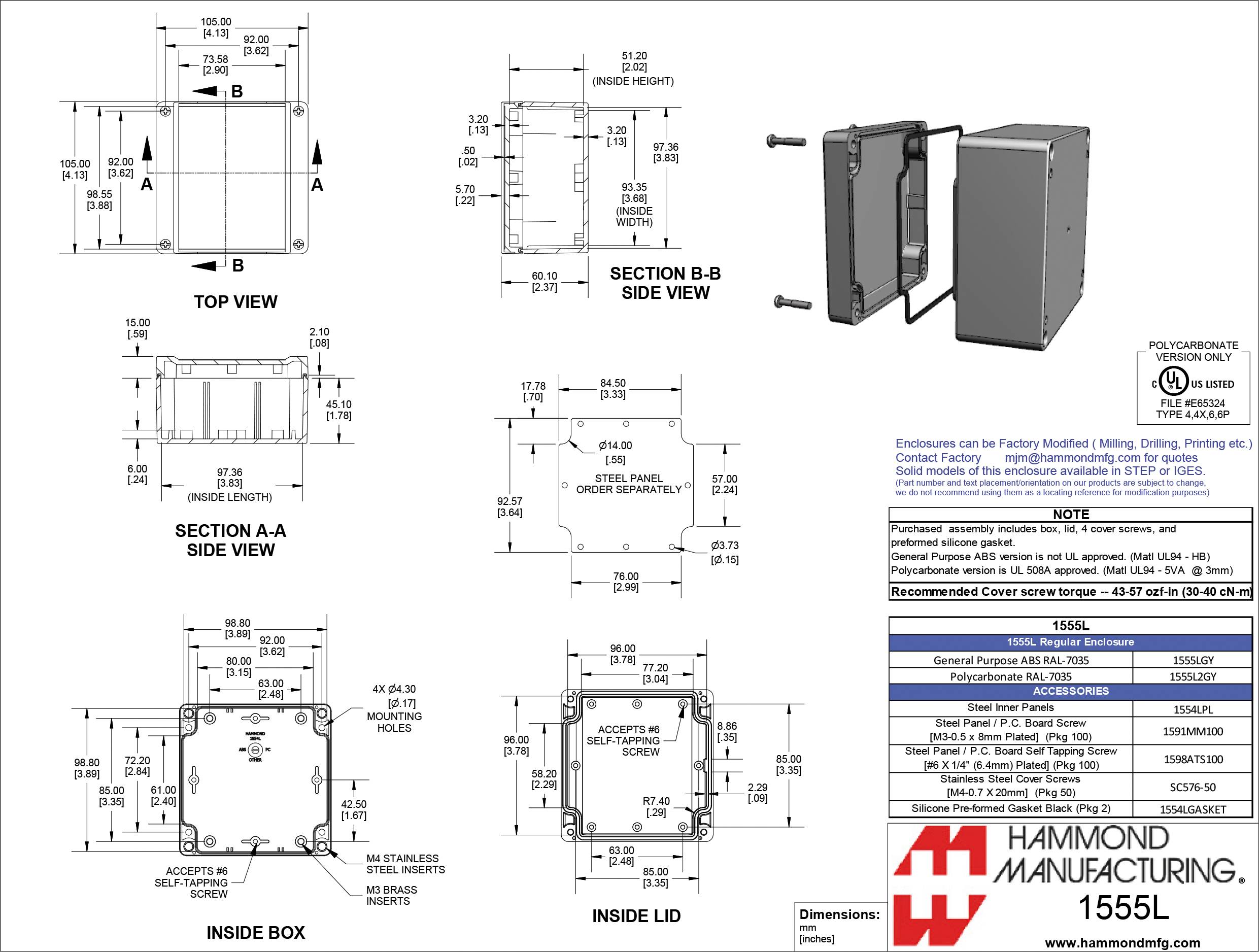Hammond Electronics 1555 ABS 1555LGY Universal-Gehäuse ABS Grau 1St.