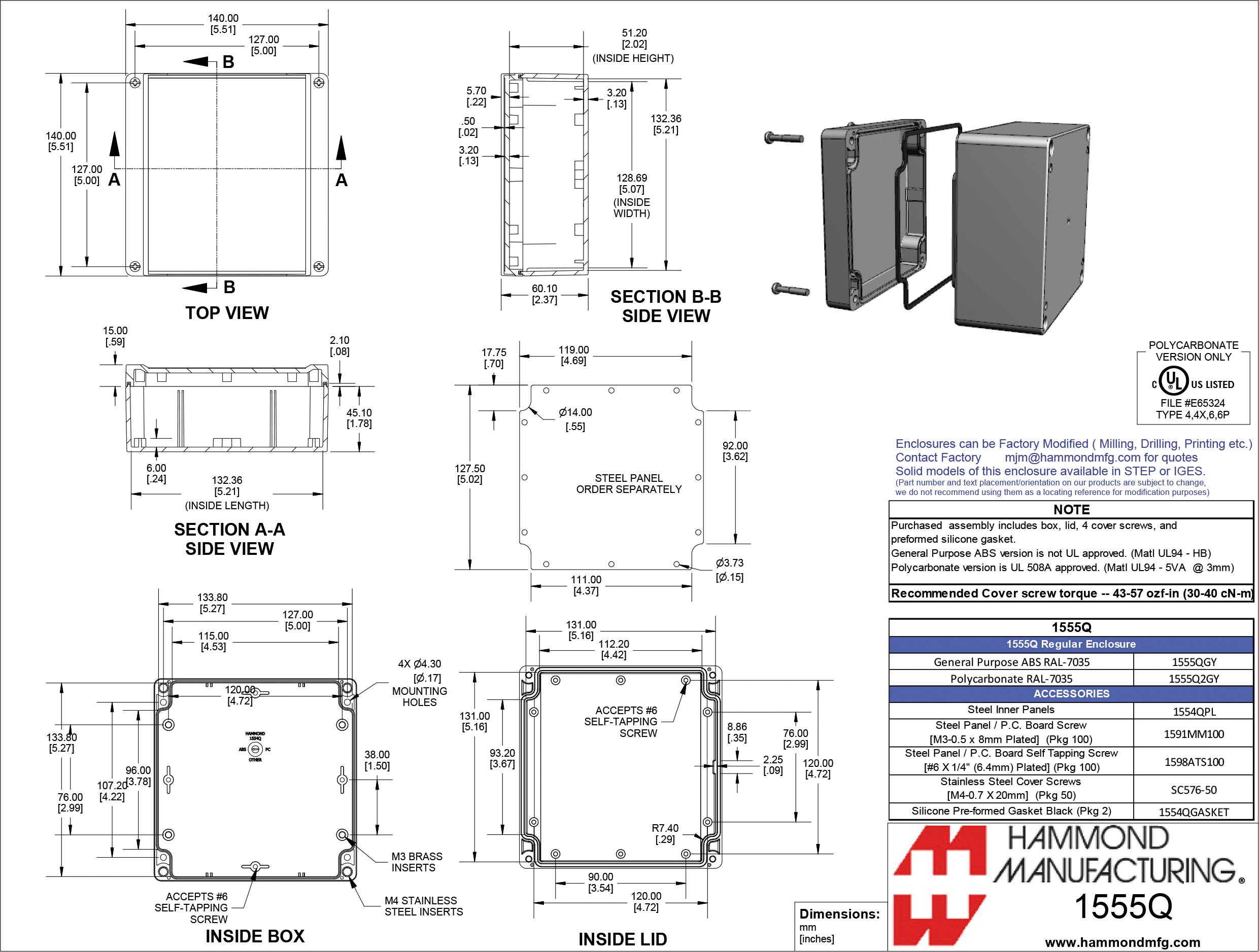 Hammond Electronics 1555 ABS 1555QGY Universal-Gehäuse ABS Grau 1St.