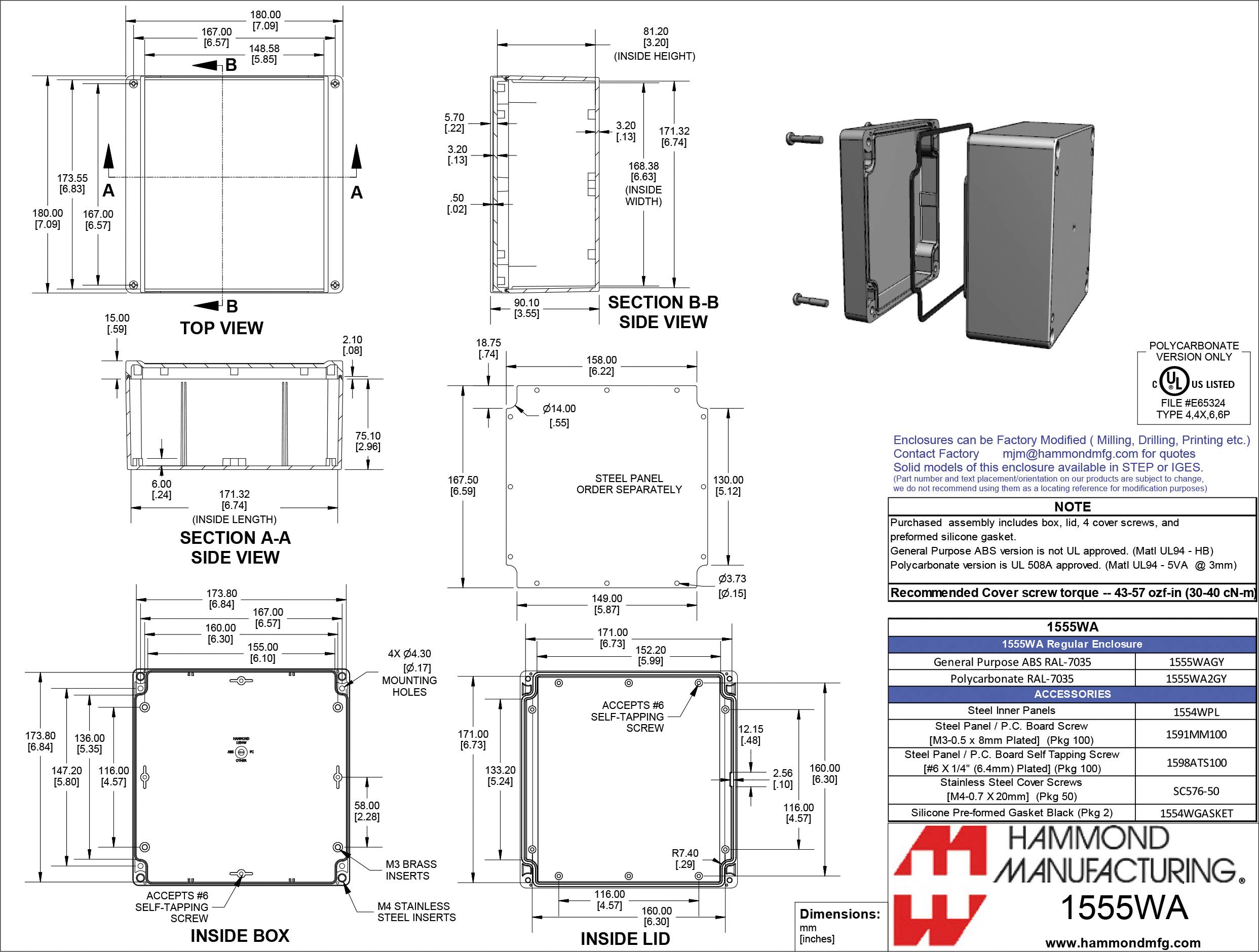 Hammond Electronics 1555 ABS 1555WAGY Universal-Gehäuse ABS Grau 1St.