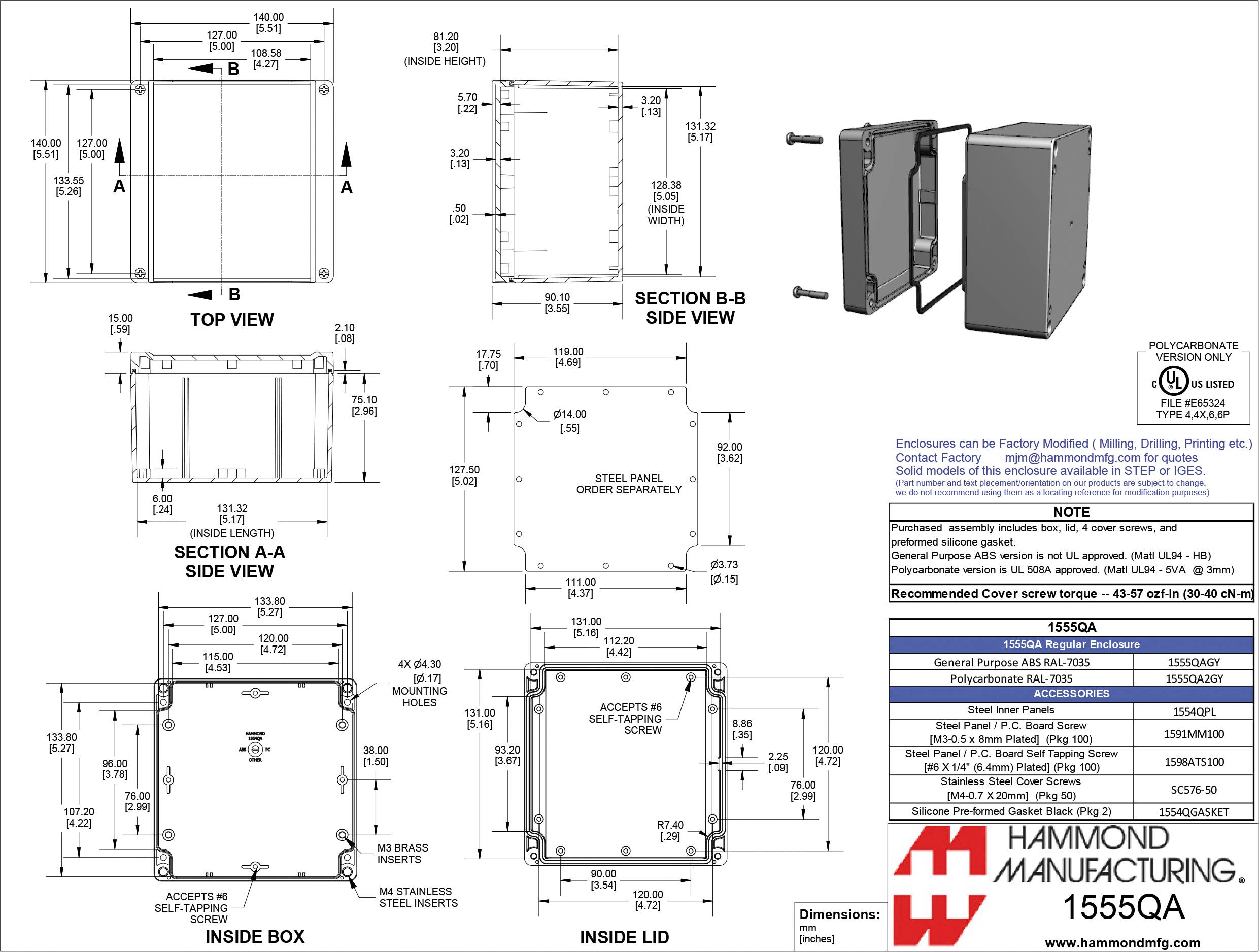 Hammond Electronics 1555 PC 1555QA2GY Universal-Gehäuse Polycarbonat Grau 1St.