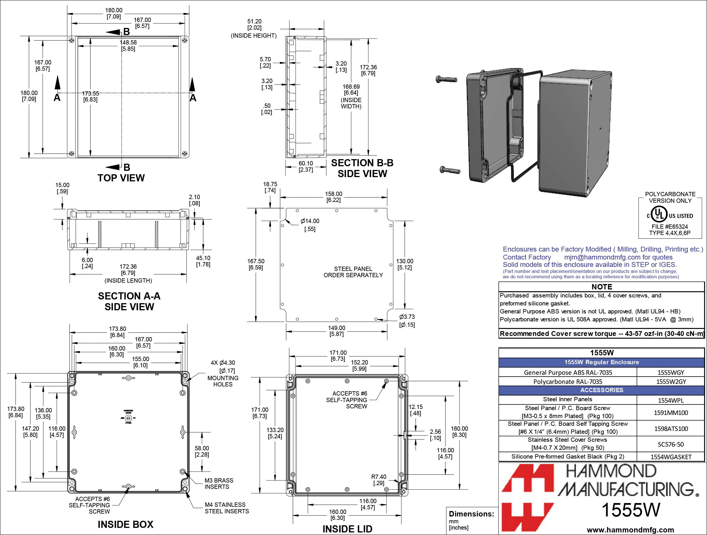 Hammond Electronics 1555 PC 1555W2GY Universal-Gehäuse Polycarbonat Grau 1 St.