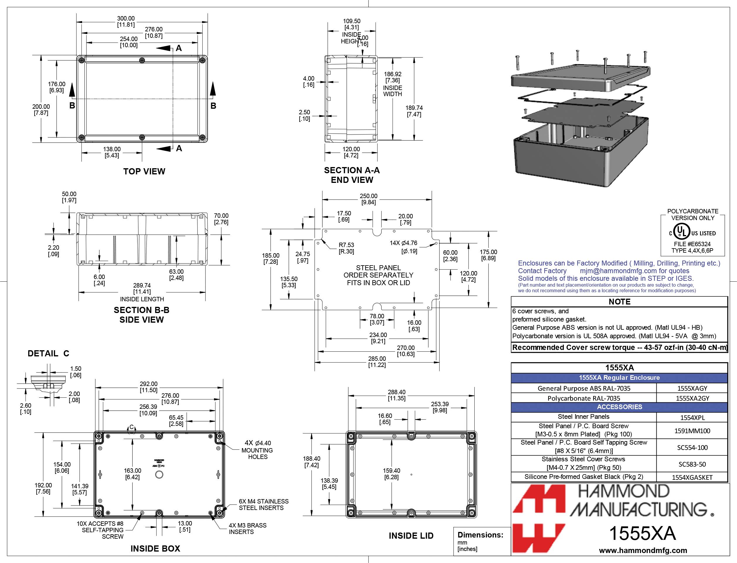 Hammond Electronics 1555 PC 1555XA2GY Universal-Gehäuse Polycarbonat Grau 1St.