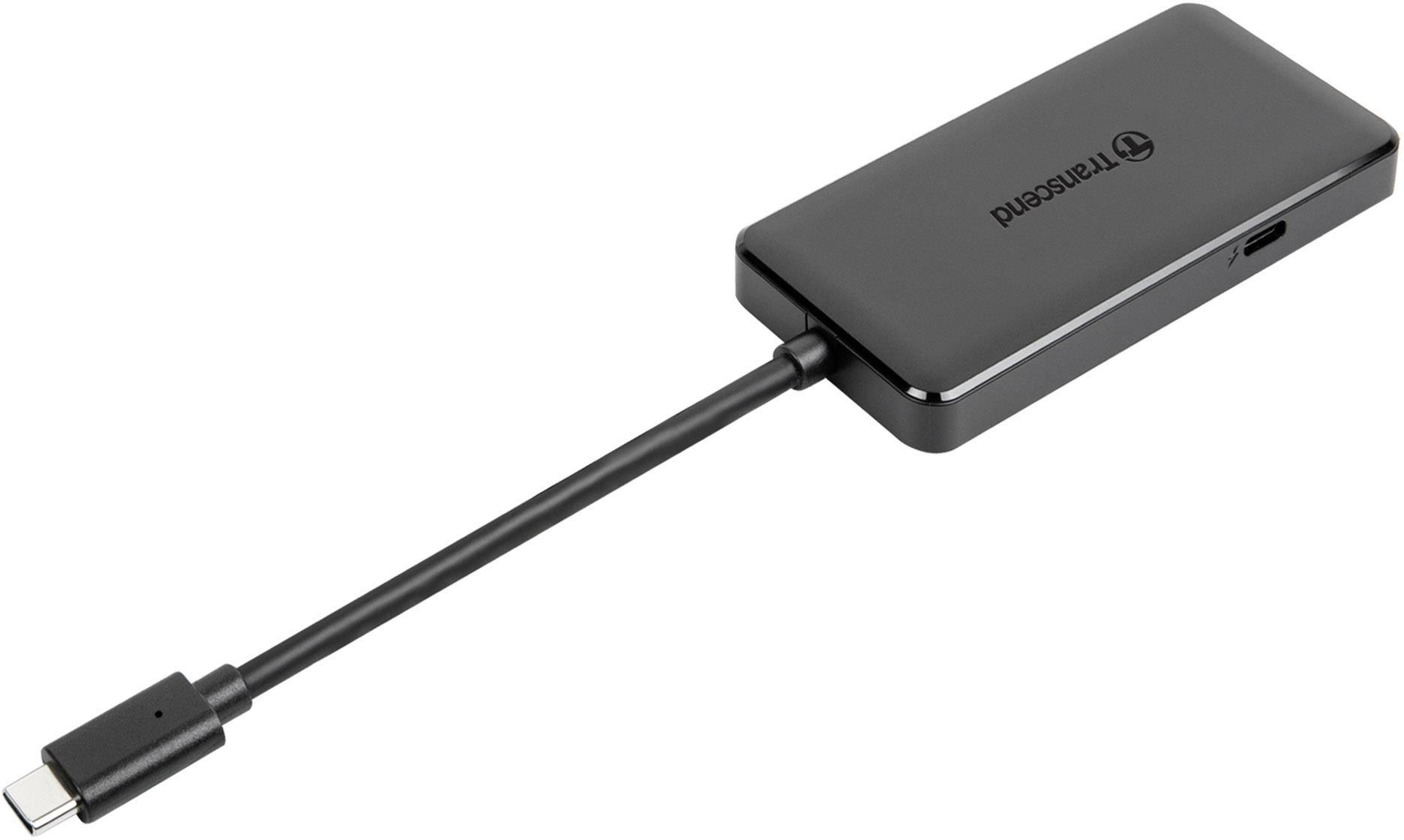 Transcend TS-HUB5C USB 2.0-Hub mit eingebautem SD-Kartenleser, mit USB-C® Stecker, mit Schnellladeport Schwarz