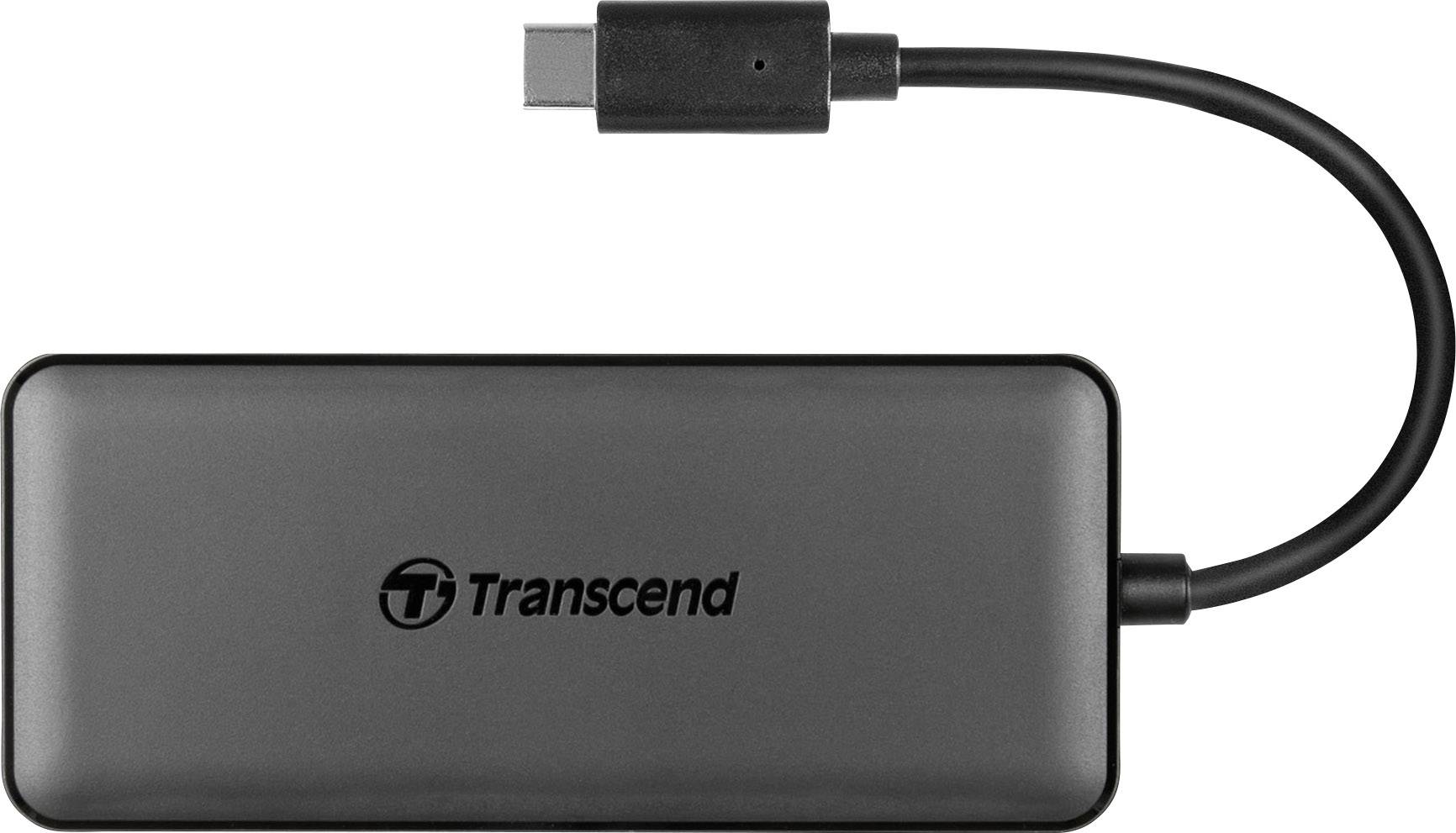 Transcend TS-HUB5C USB 2.0-Hub mit eingebautem SD-Kartenleser, mit USB-C® Stecker, mit Schnellladeport Schwarz