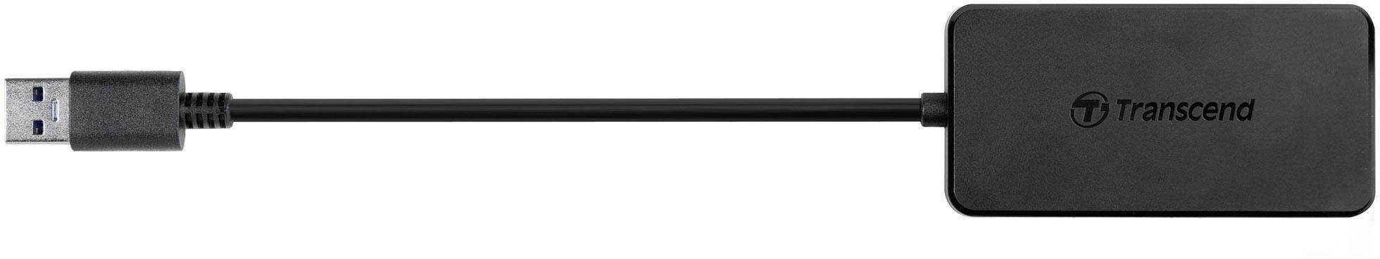 Externer USB-Kartenleser, schwarz, mit integriertem Kabel.