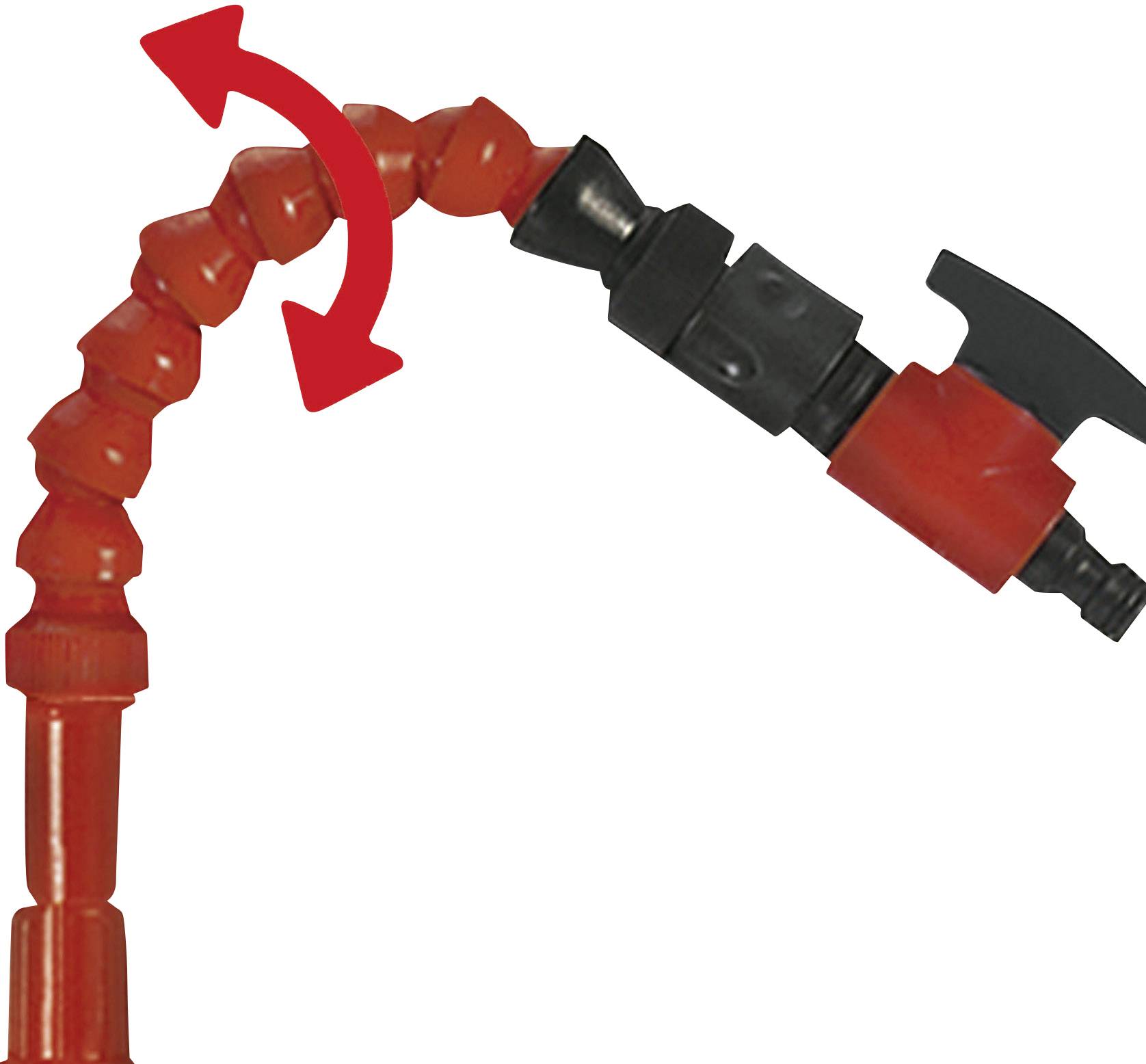 Roter flexibler Bohrverlängerungsaufsatz zeigt eine Biegebewegung an, um die Flexibilität bei der Arbeit in engen Räumen darzustellen.