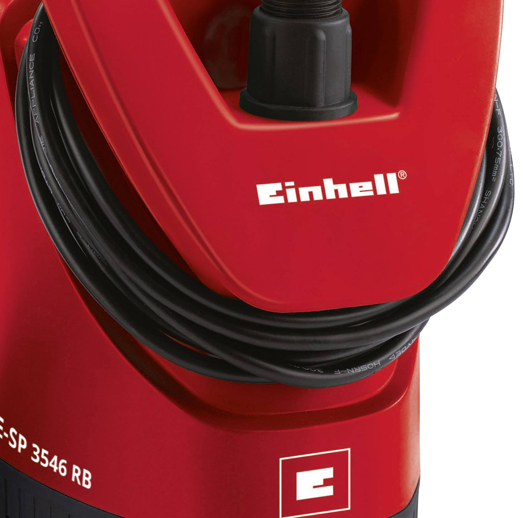 Rotes Elektrogerät der Marke Einhell mit schwarzem Kabel.