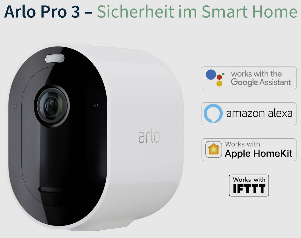 ARLO Pro 3 VMS4340P VMS4340P-100EUS WLAN IP-Überwachungskamera-Set mit 3 Kameras 2560 x 1440 Pixel