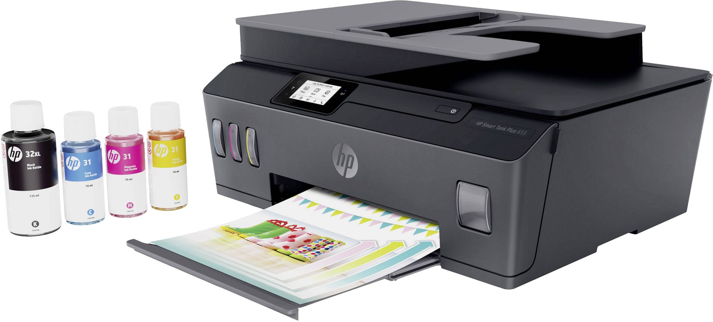 HP Smart Tank Plus 655 Multifunktionsdrucker Tintenstrahl Farbe A4 Drucker, Scanner, Kopierer, Fax ADF, Bluetooth®, Tintentank-System, USB, WLAN