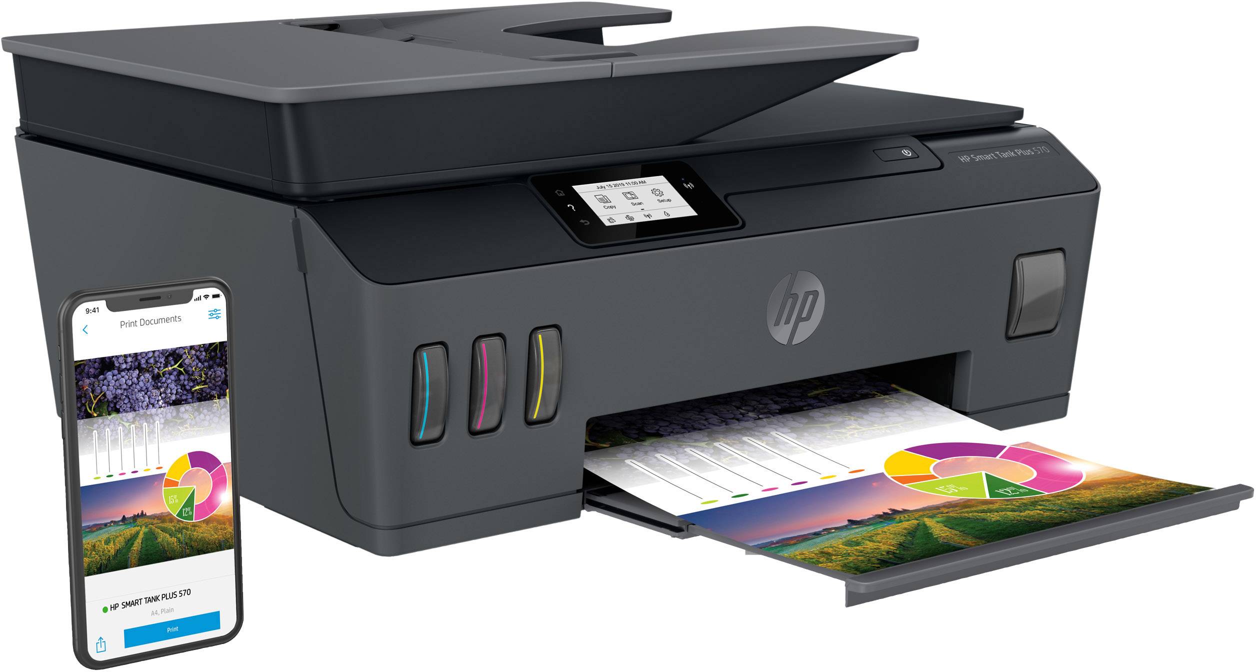 HP Smart Tank Plus 570 Multifunktionsdrucker Tintenstrahl Farbe A4 Drucker, Scanner, Kopierer ADF, Bluetooth®, Tintentank-System, USB, WLAN