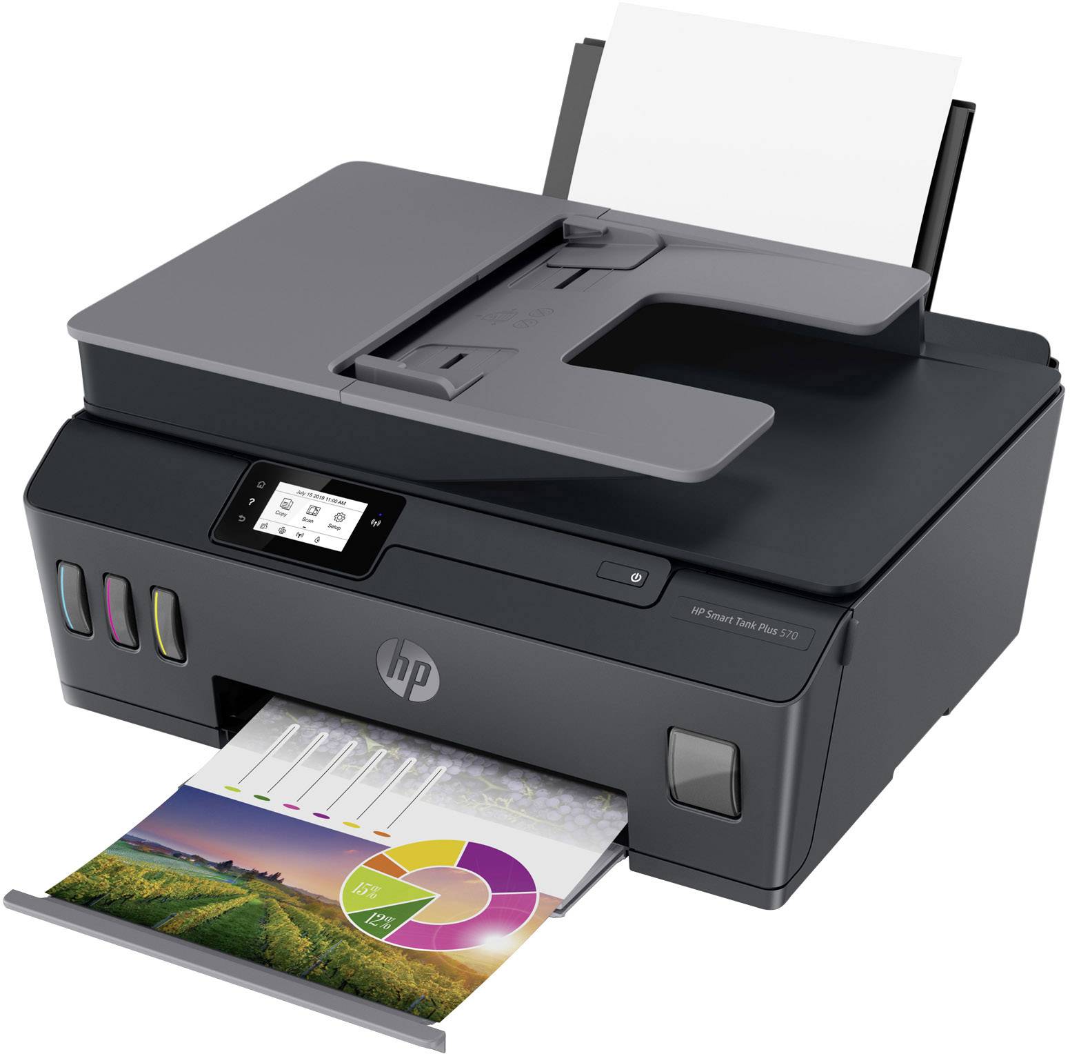 HP Smart Tank Plus 570 Multifunktionsdrucker Tintenstrahl Farbe A4 Drucker, Scanner, Kopierer ADF, Bluetooth®, Tintentank-System, USB, WLAN