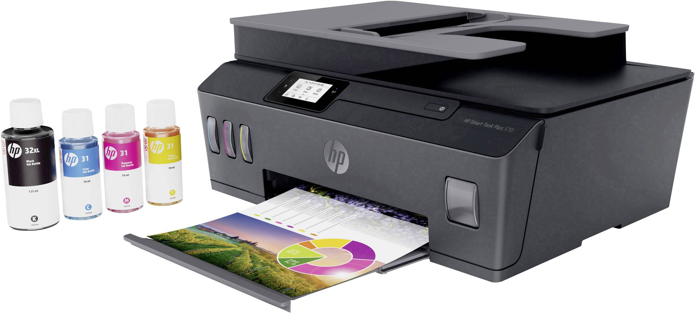 HP Smart Tank Plus 570 Multifunktionsdrucker Tintenstrahl Farbe A4 Drucker, Scanner, Kopierer ADF, Bluetooth®, Tintentank-System, USB, WLAN
