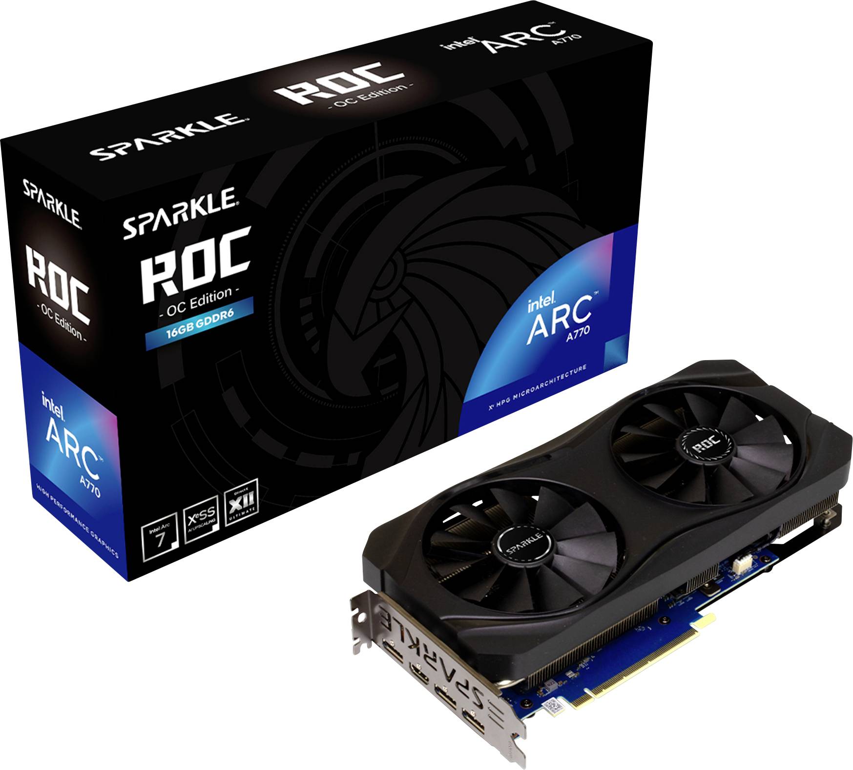 Sparkle Grafikkarte Intel Arc™ A770 ROC OC 16GB GDDR6-RAM PCIe x16 HDMI®, DisplayPort RGB Beleuchtung, Übertaktet / Overclocked