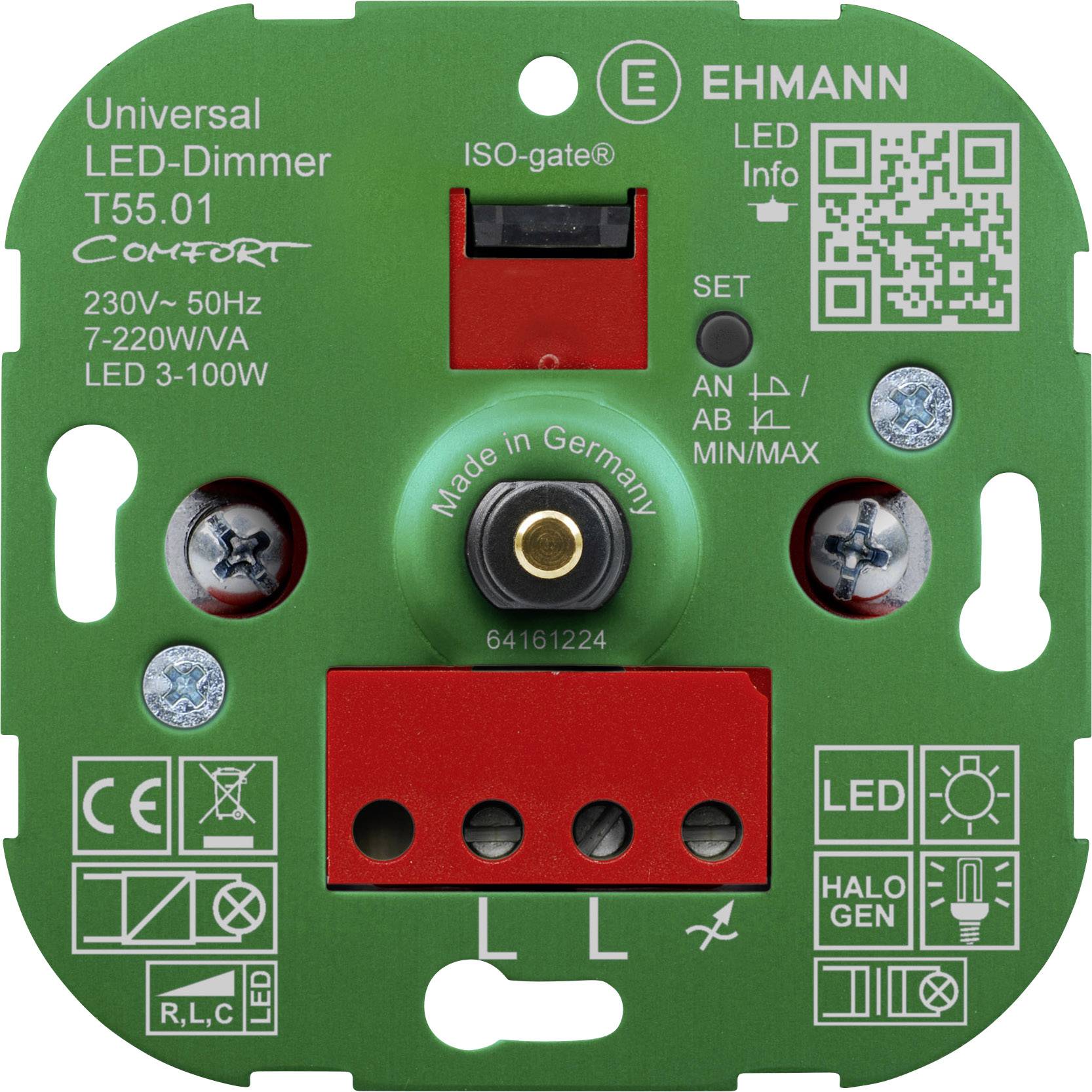 Ehmann 5591x0100 Drehdimmer Geeignet für Leuchtmittel: LED-Lampe, Halogenlampe, Glühlampe Weiß (RAL 9016)