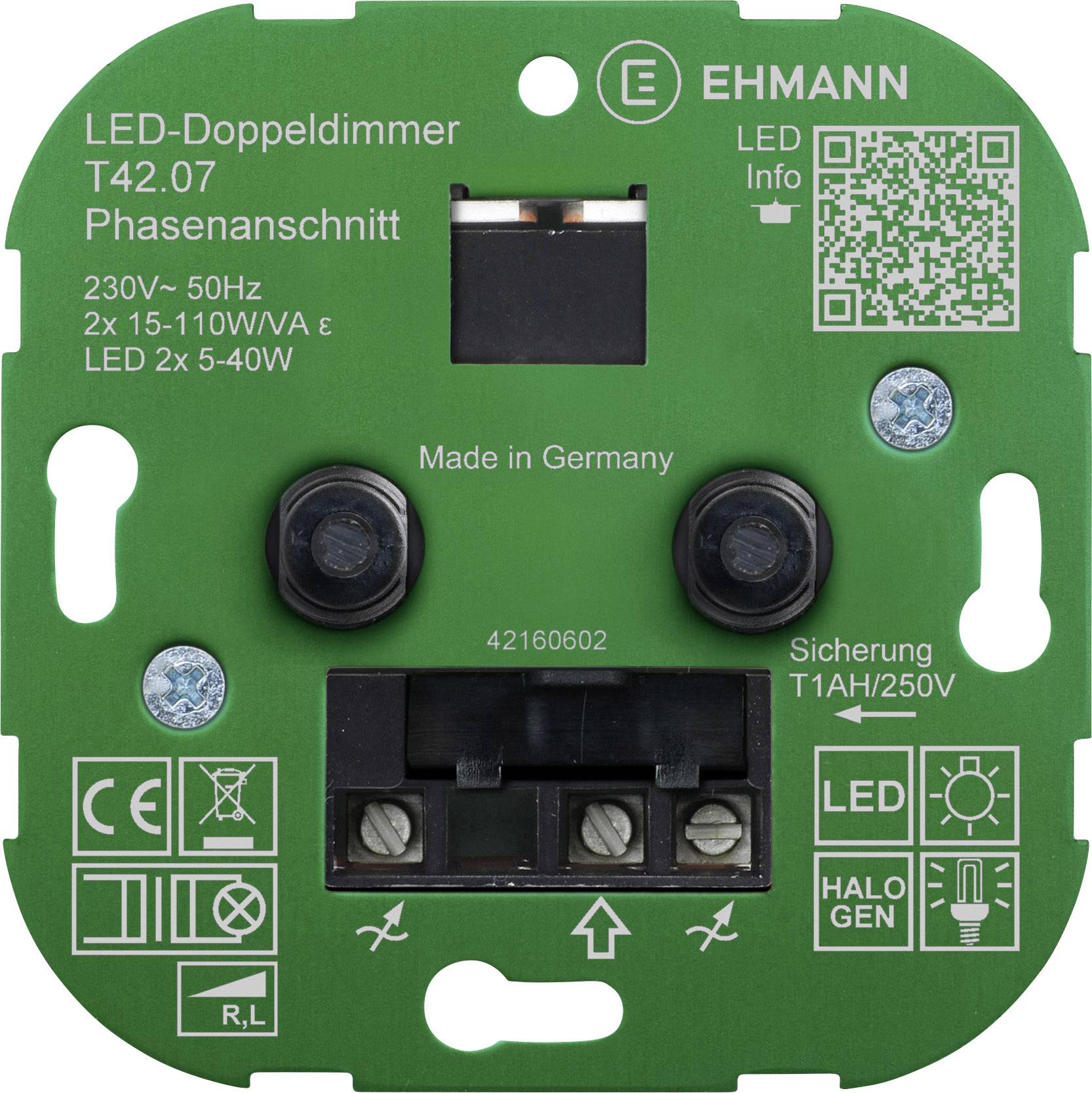 Ehmann 4295x0700 Drehdimmer Geeignet für Leuchtmittel: LED-Lampe, Glühlampe, Halogenlampe Weiß (RAL 9016)