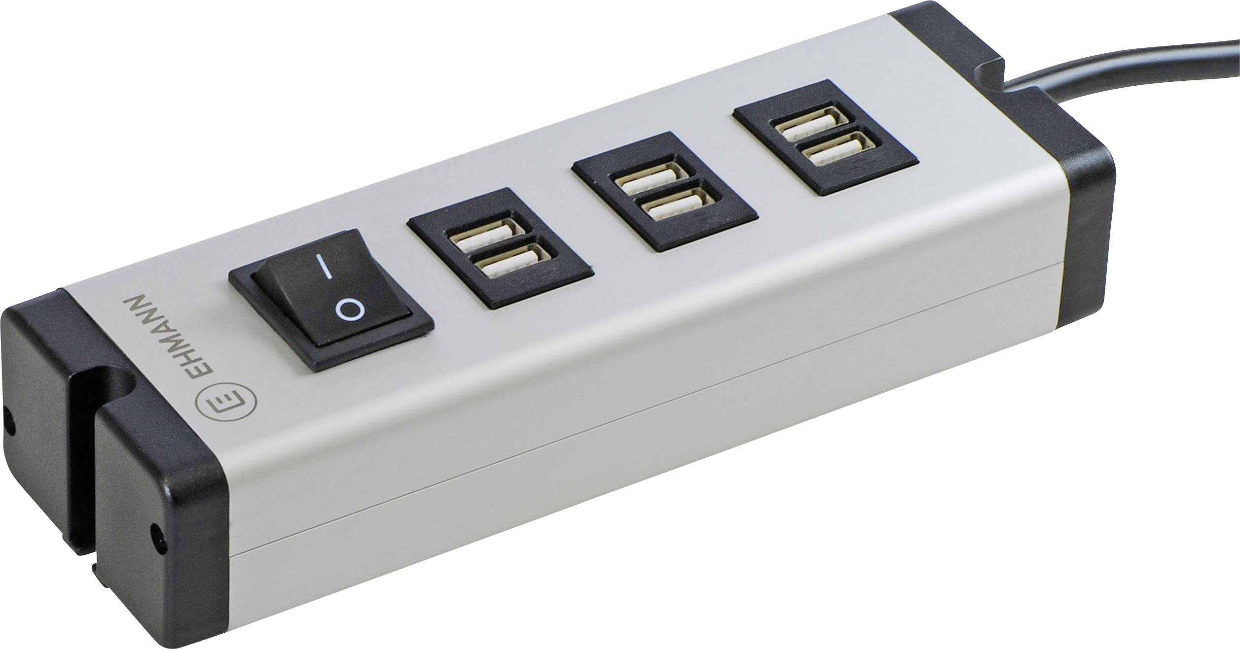 Ehmann USB Multilader 6-Port 6,3A USB Ladestation 6x USB-A USB PD Aluminium, Schwarz Innenbereich