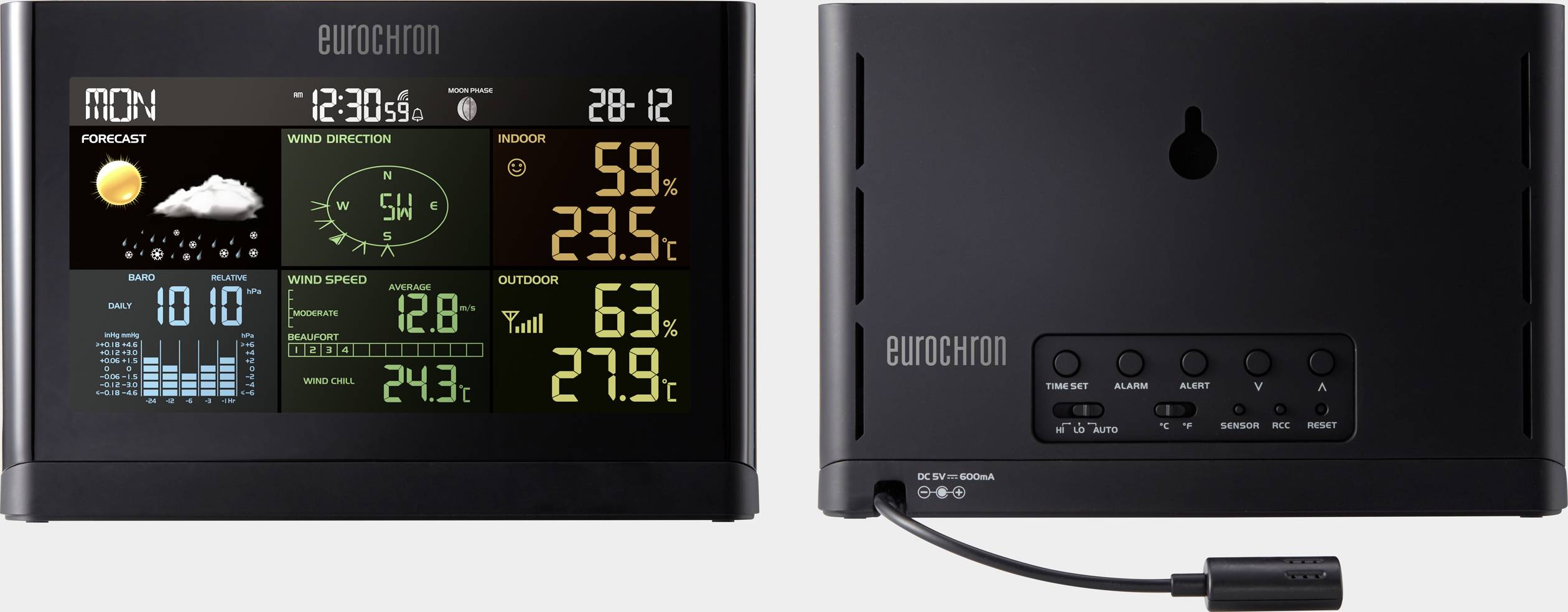 Eurochron EFWS 01002 Funk-Wetterstation Vorhersage für 12 bis 24 Stunden