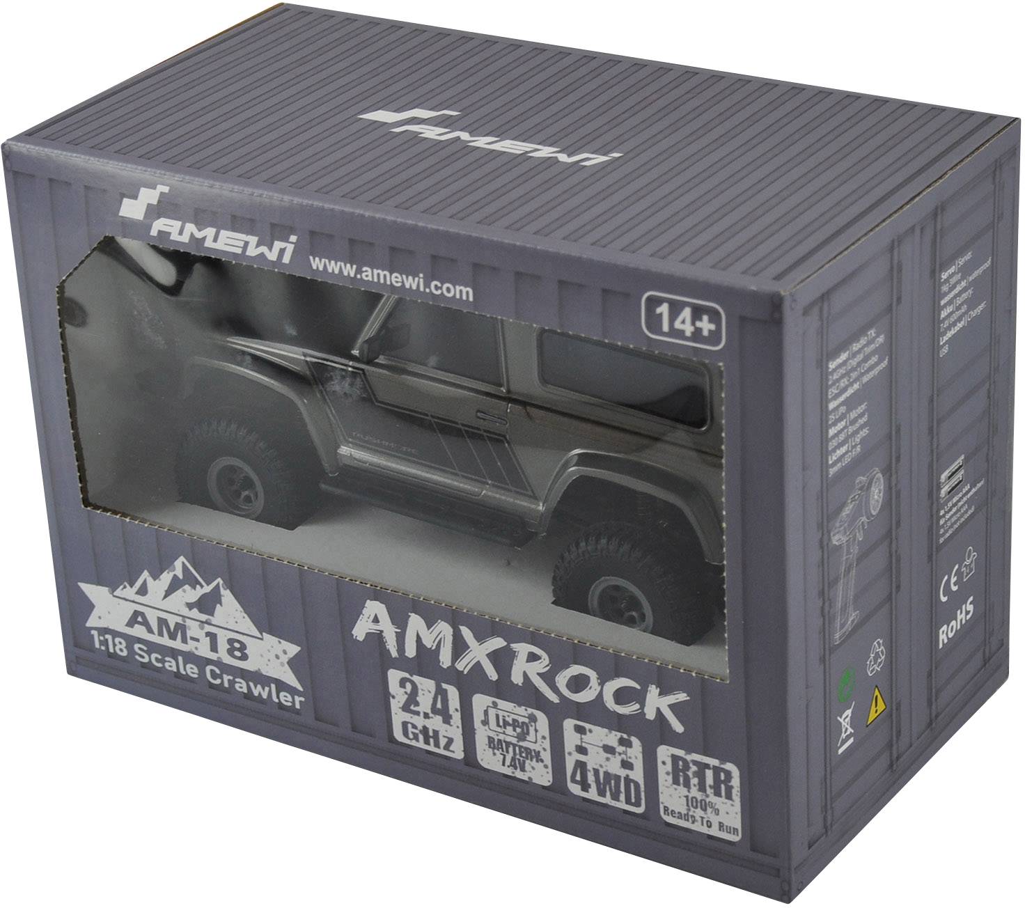 Amewi AMXRock AM18 Scale Brushed 1:18 RC Modellauto Elektro Geländewagen Allradantrieb (4WD) RtR 2,4GHz inkl. Akku und Ladekabel