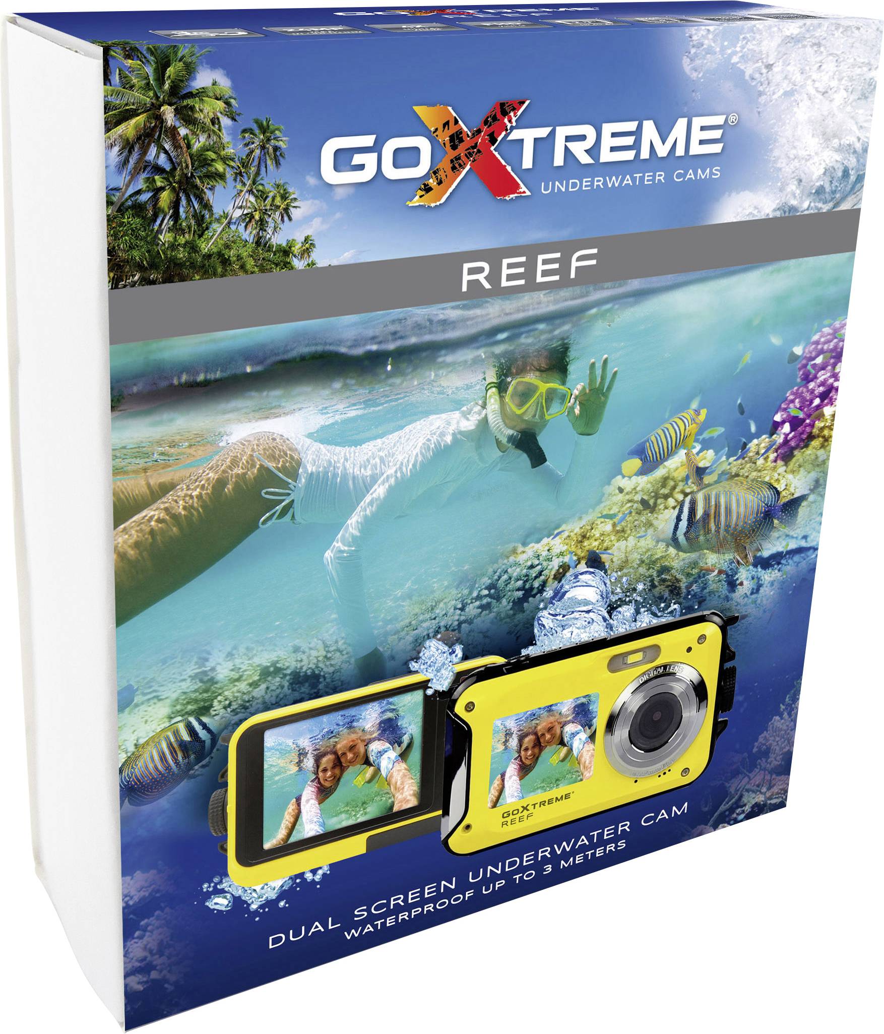GoXtreme Reef Yellow Digitalkamera 24 Megapixel Gelb Full HD Video, Wasserdicht bis 3 m, Unterwasserkamera, Stoßfest, mit