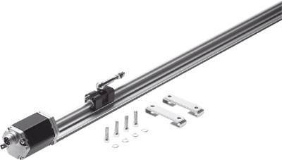 Langer, metallischer mechanischer Aktuator mit Befestigungselementen und Schrauben, geeignet für industrielle Anwendungen.