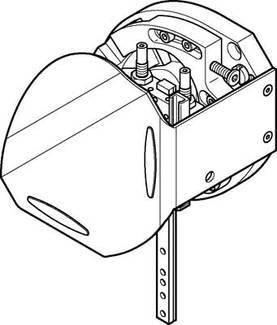 Technische Zeichnung eines mechanischen Bauteils mit Schutzabdeckung, mehreren Schrauben und Halterungen.