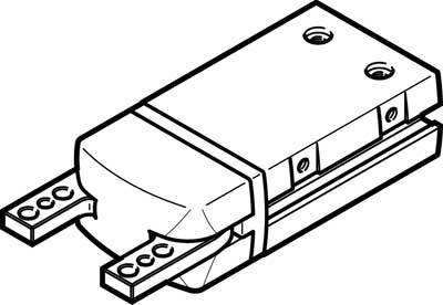 Technische Zeichnung eines elektronischen Bauelements mit rechteckiger Form und Anschlüssen an beiden Enden.