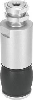 Metallischer Zylinder mit schwarzem gummiertem Unterteil und Schraubmechanismus oben, möglicherweise Teil eines technischen Geräts.