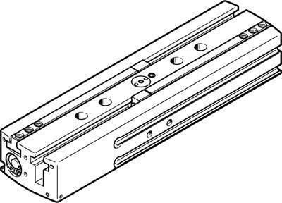 Lineare Führung mit rechteckiger Grundform, mehreren Bohrungen und Rillen. Essentiell für Bewegungssteuerung in Maschinenbauanwendungen.