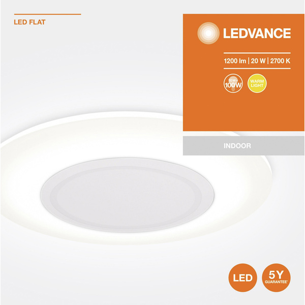 LEDVANCE Slim design (EU) L 4058075228399 Plafonnier LED 20 W avec diffuseur