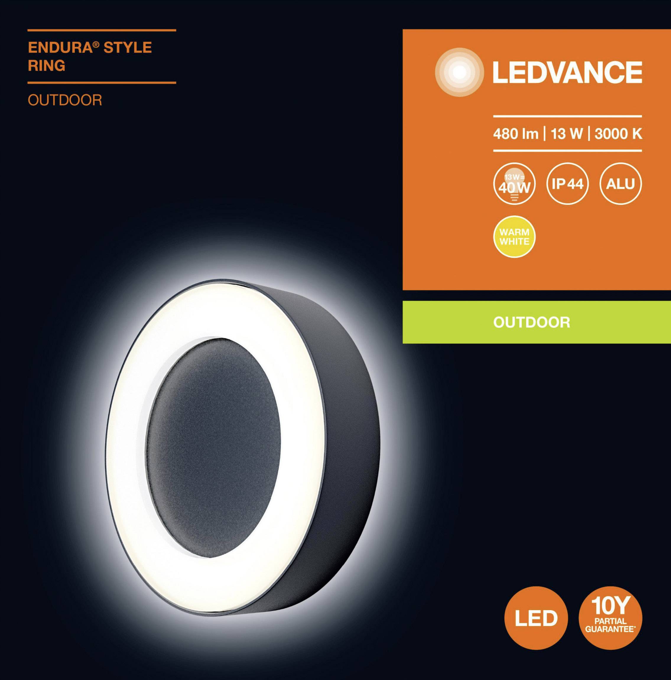 LEDVANCE ENDURA® STYLE RING L 4058075205215 LED-Außenwandleuchte Dunkelgrau