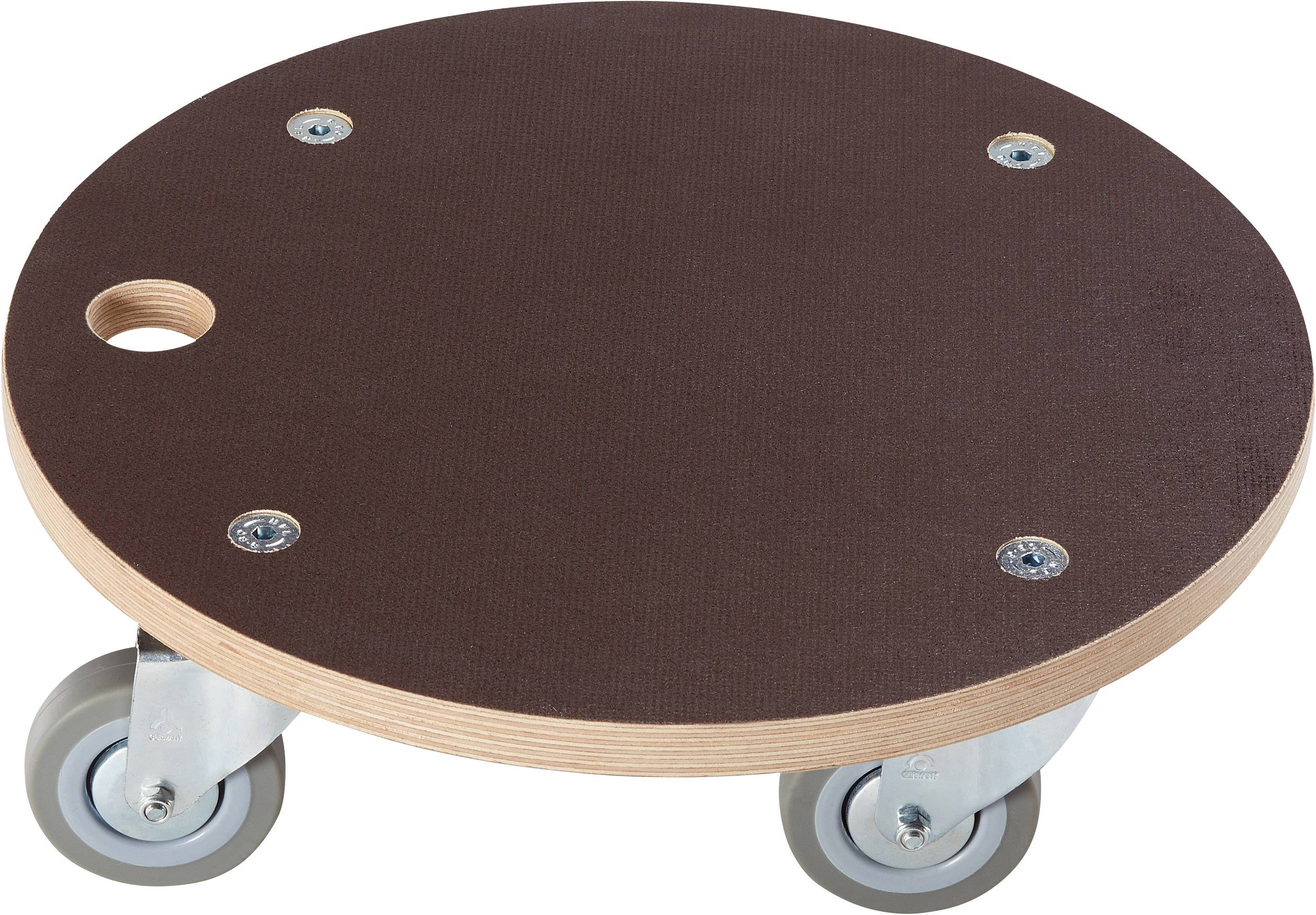 Ein runder Rollbrett mit vier Rollen, aus Holz. Geeignet zum Transport von schweren Gegenständen auf glattem Untergrund.