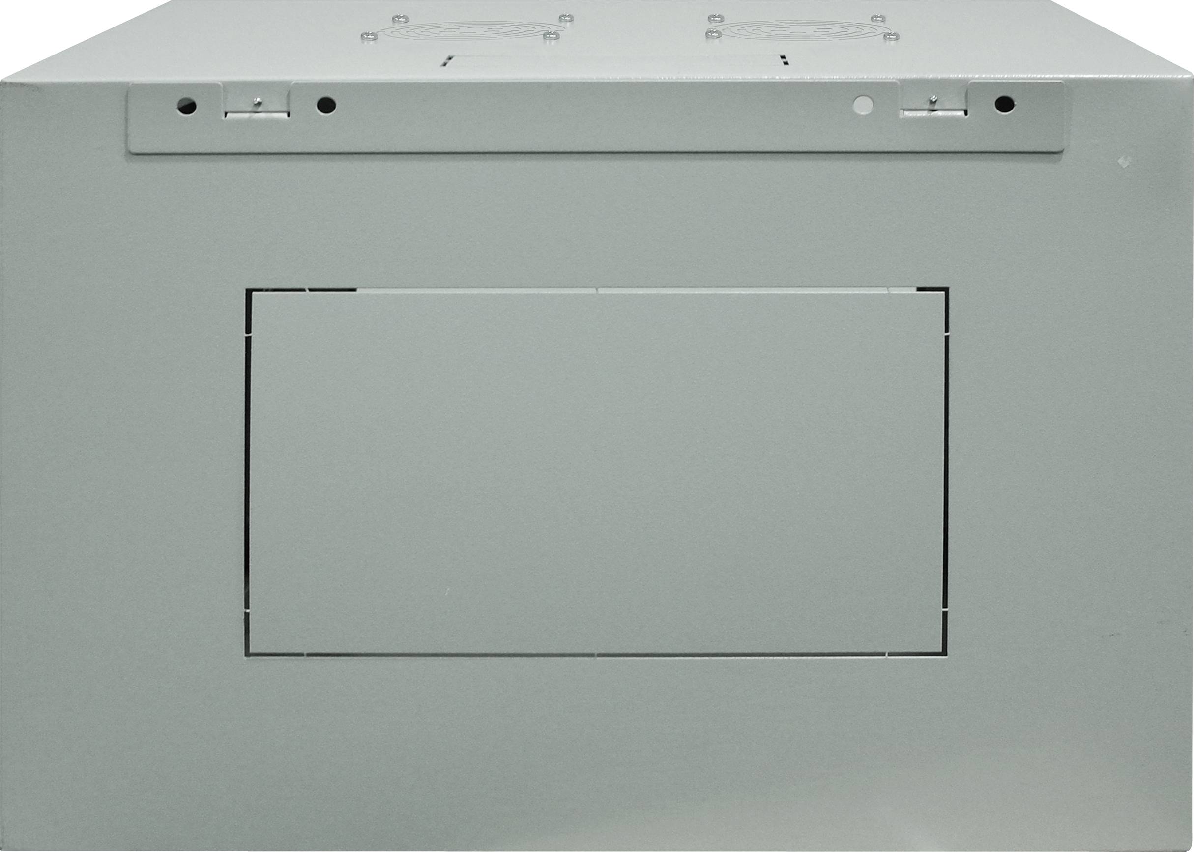 Ein grauer Metallkasten mit einem rechteckigen Ausschnitt an der Vorderseite.