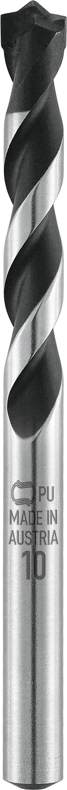 Metallbohrer mit Schneidkante in Spiralform, Aufschrift 'PU Made in Austria 10'.
