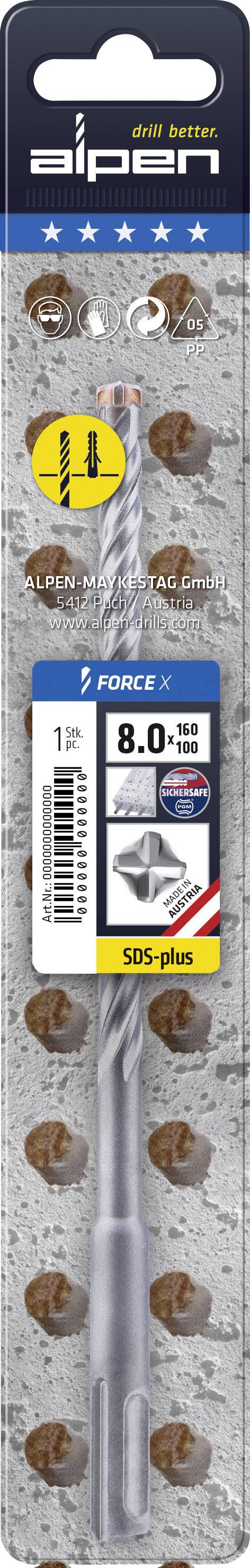 Bohrer mit 8 mm Durchmesser, SDS plus, einzeln verpackt. Geeignet für Betonarbeiten, abgebildet auf gemustertem Hintergrund.