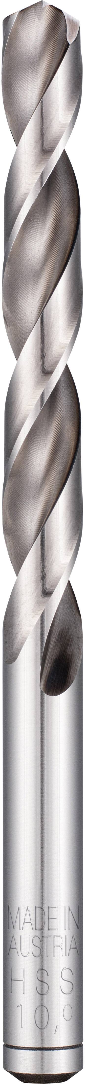 Metallbohrer mit spiraliger Nut zur Materialentfernung, silberne Farbe, Aufschrift 'MADE IN GERMANY' und Größe '10.5'.