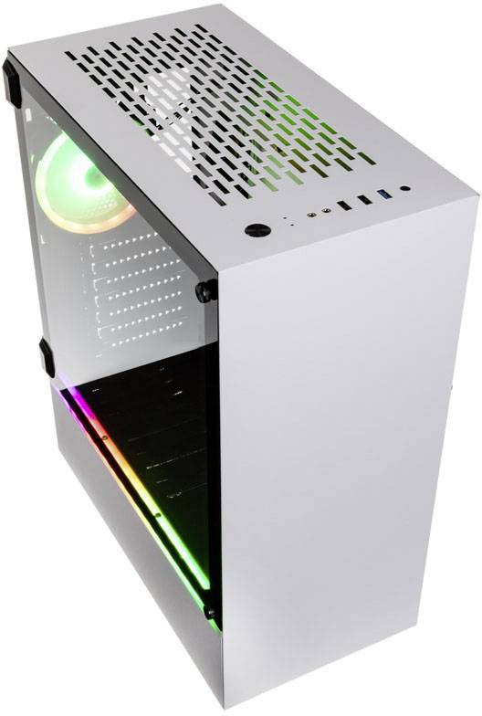 Kolink Bastion White RGB Midi-Tower PC-Gehäuse, Gaming-Gehäuse Weiß 1 Vorinstallierter LED Lüfter, Integrierte Beleuchtung, Seitenfenster, Staubf
