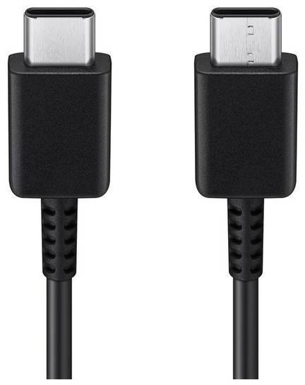 Zwei schwarze USB-C-Kabel, eins mit einem rechteckigen Metallstecker, beide mit glattem Kunststoffgehäuse.