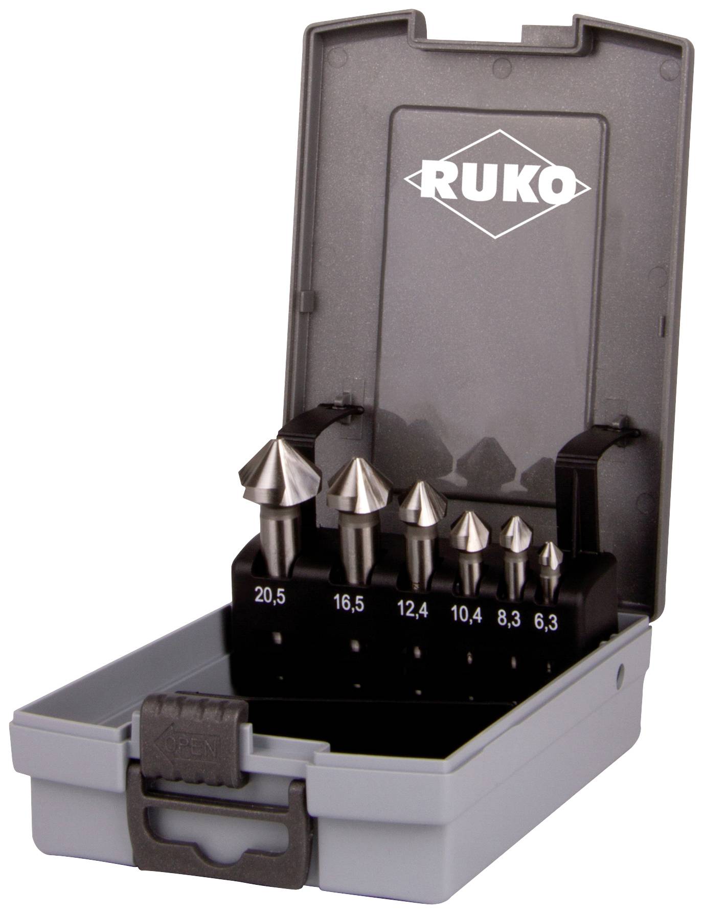 RUKO 102152ERO Kegelsenker-Set 6teilig 6.3 mm, 8.3 mm, 10.4 mm, 12.4 mm, 16.5 mm, 20.5mm HSSE-Co 5 Zylinderschaft 1 Set