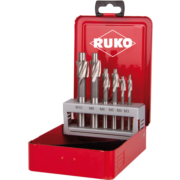 RUKO 102451 Flachsenker 6teilig 6 mm, 8 mm, 10 mm, 11 mm, 15 mm, 18mm HSS Zylinderschaft 1 Set