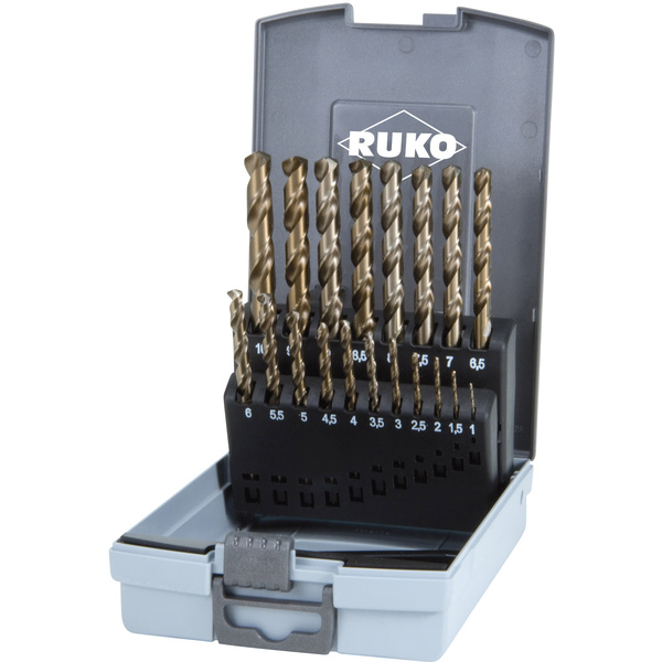 RUKO 215214RO HSSE-Co 5 Metall-Spiralbohrer-Set 19teilig DIN 338 Zylinderschaft 1 Set
