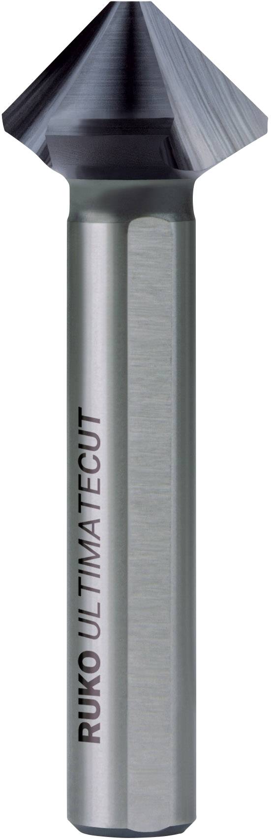 Metallischer Kegelsenker mit sechs Klingen, beschriftet mit 'RUKO ULTIMATECUT', verwendet zum Senken und Entgraten von Löchern.