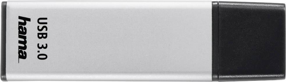 USB-Stick mit silbernem Gehäuse und schwarzer Kappe, beschriftet mit 'USB 3.0' und einer Markennamen.