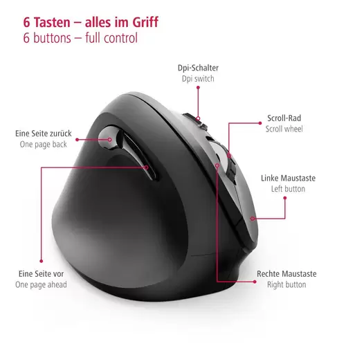 Hama EMW-500L Ergonomische Maus Funk Optisch Schwarz 6 Tasten 1800 dpi Ergonomisch Hama EMW-500L Ergonomische Maus Funk Optisch Schwarz 6 Tasten 1800 dpi Ergonomisch
