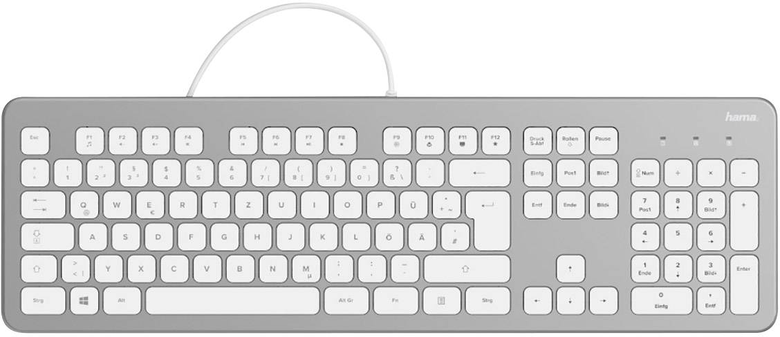 Hama KC-700 USB Tastatur Deutsch, QWERTZ Silber, Weiß