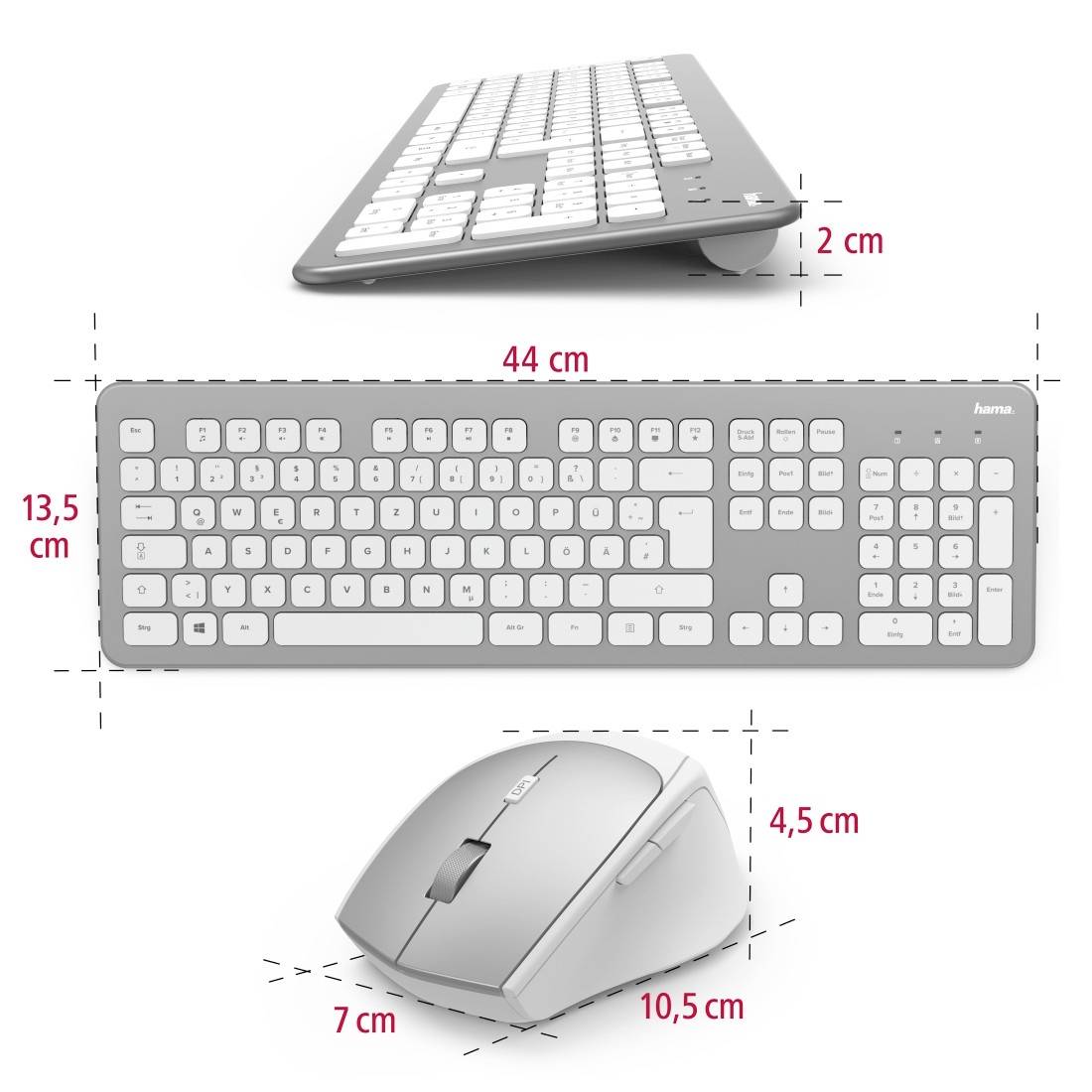 Hama KMW700 Funk Tastatur, Maus-Set Deutsch, QWERTZ Silber, Weiß
