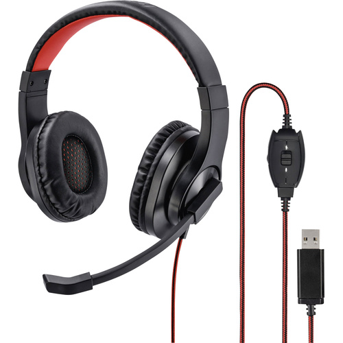 Hama HS-USB400 Computer Over Ear Headset kabelgebunden Stereo Schwarz, Rot Lautstärkeregelung, Mikr