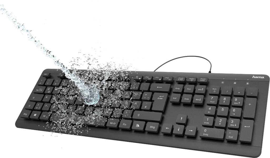 Hama KC-600 USB Tastatur Deutsch, QWERTZ Schwarz Wasserfest (IPX7)