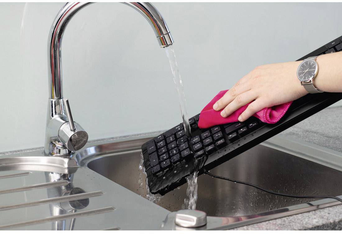 Hama KC-600 USB Tastatur Deutsch, QWERTZ Schwarz Wasserfest (IPX7)